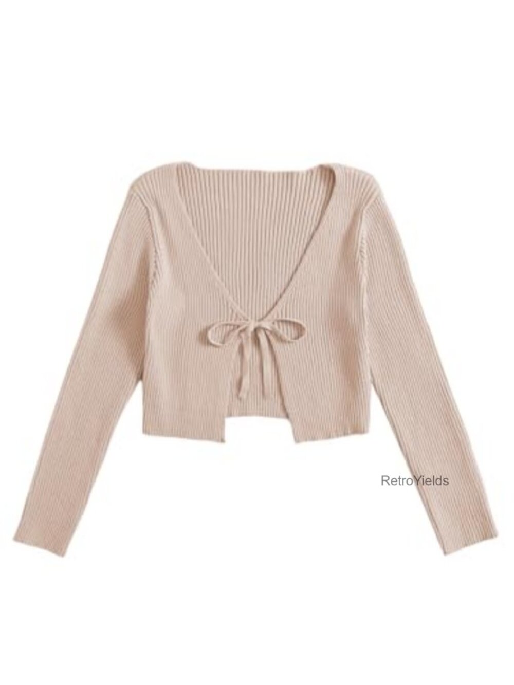 Ribbed Knit Long Sleeve Tie Front Shrug Cardigan Crop Top
